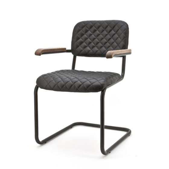 90032 Toby Eetstoel met armleuning, leder zwart