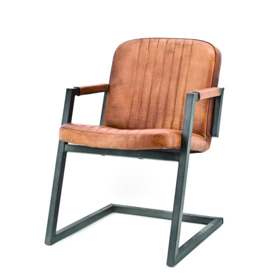 90069 Eetstoel Zagreb met armleuning, leder cognac