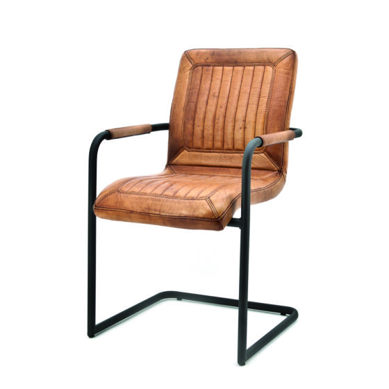 90071 Eetstoel Mika met armleuning, leder cognac