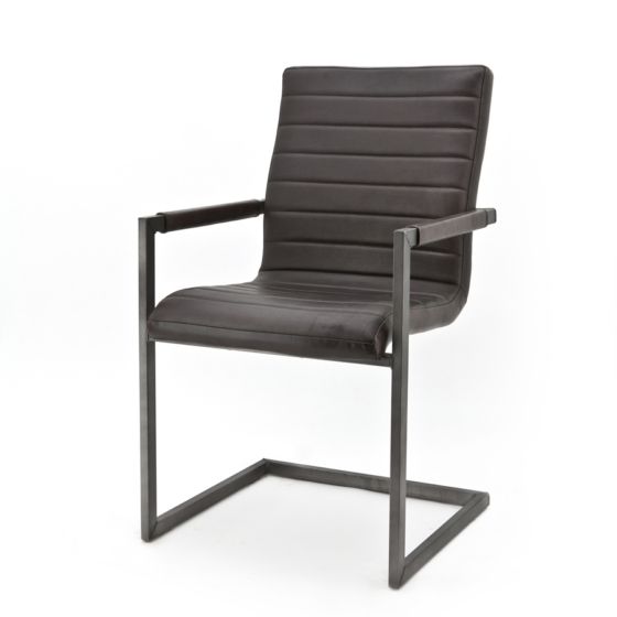 90076 Eetstoel Swan met armleuning, leder bruin