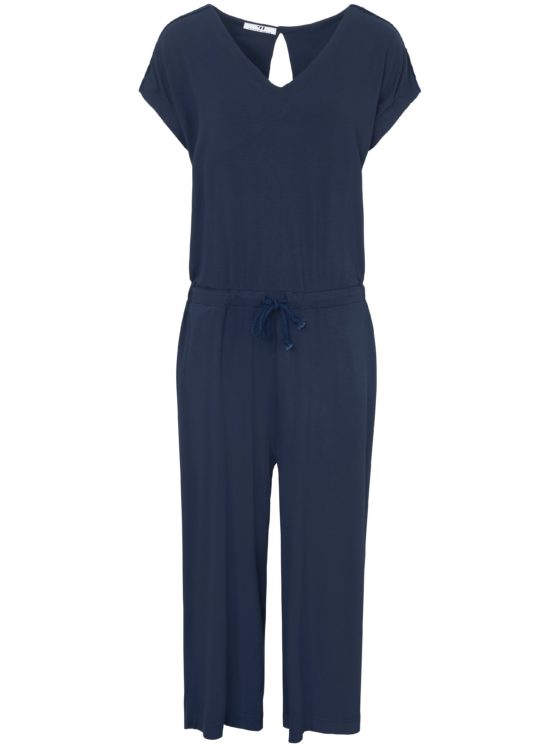 Jersey-jumpsuit met V-hals en korte mouwen Van Peter Hahn blauw Kopen