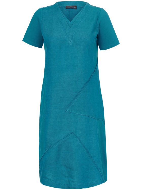 Linnen jurk met korte mouwen en grote V-hals Van Doris Streich turquoise Kopen