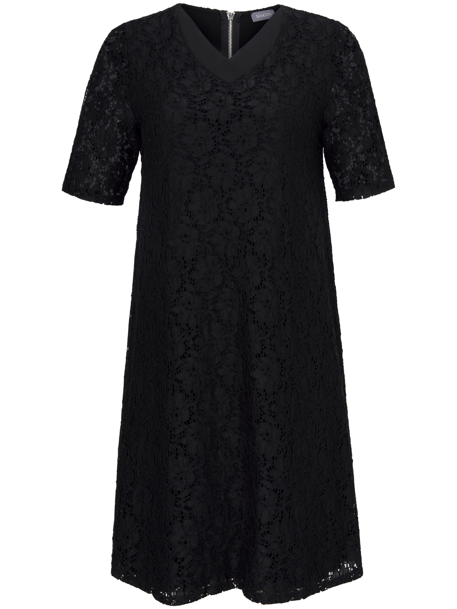 Kanten jurk met halflange mouwen en V-hals Van Samoon zwart Kopen