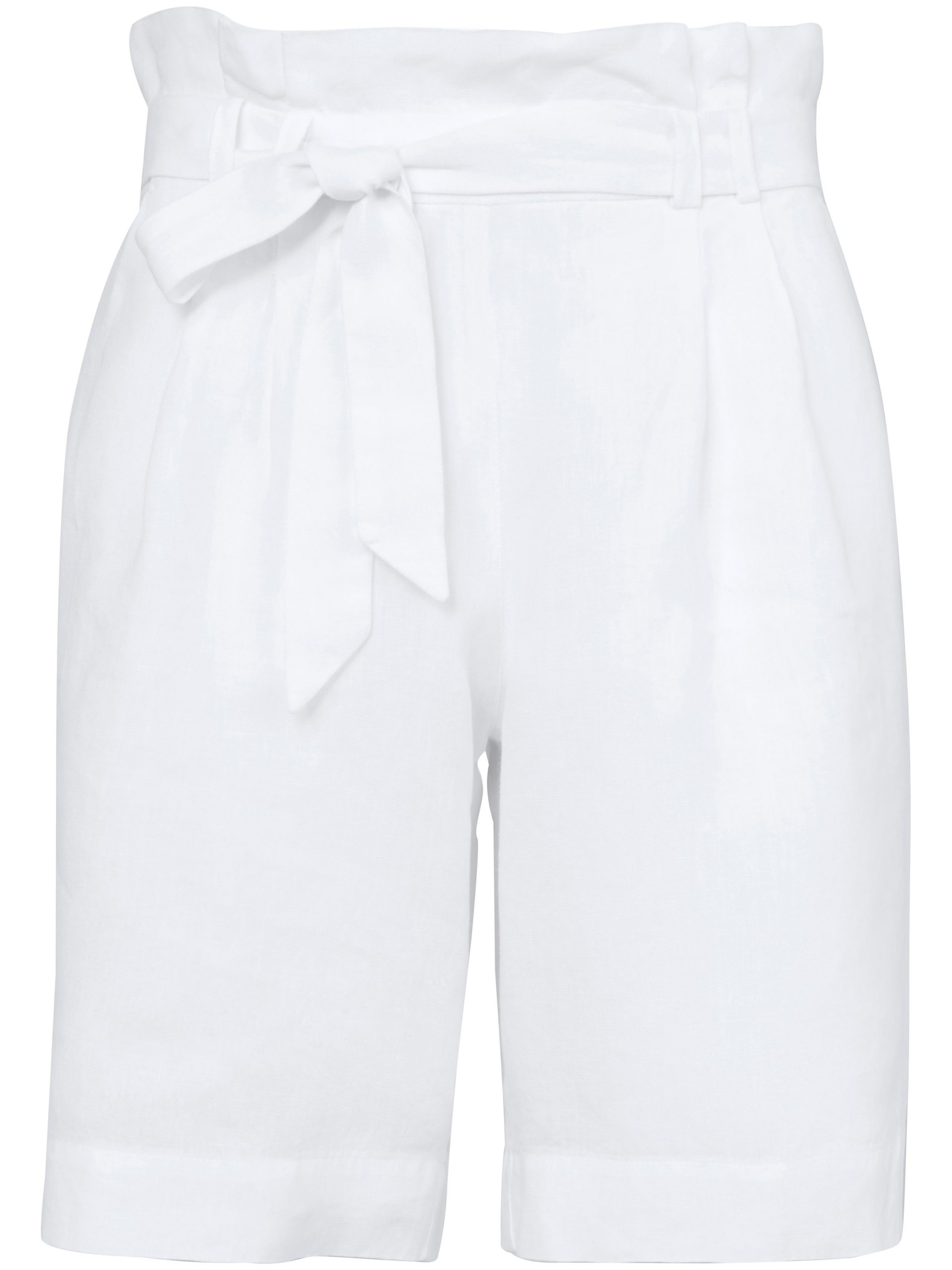 Bermuda van 100% linnen met brede tailleband Van Peter Hahn wit Kopen