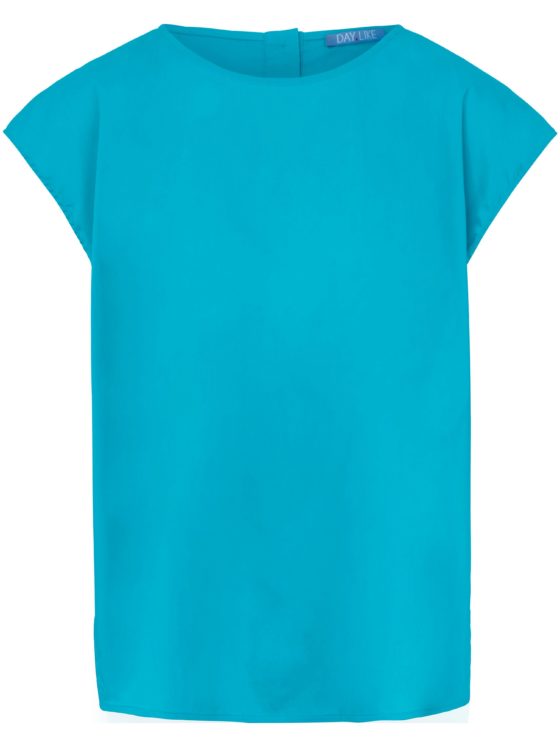 Shirt met verbrede schouders en knoopsluiting Van DAY.LIKE turquoise Kopen