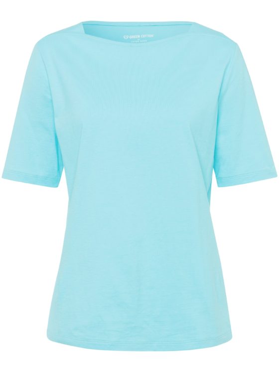 T-shirt van 100% katoen met boothals Van Green Cotton turquoise Kopen